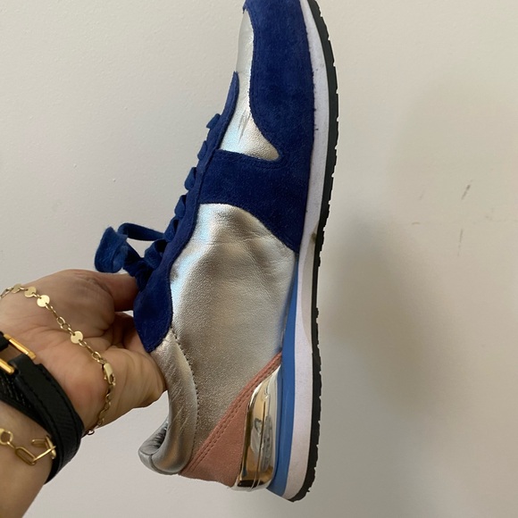 Tory Burch Blue‎ and Silver Sneakers Brielle Size 9 Leather Lace embroidery - Picture 5 of 10